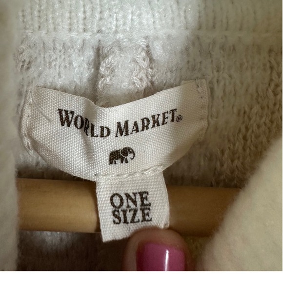 World Market Cream Knit Poncho Cowl Neck‎ Textured One Size Cozy Layering - Picture 3 of 7